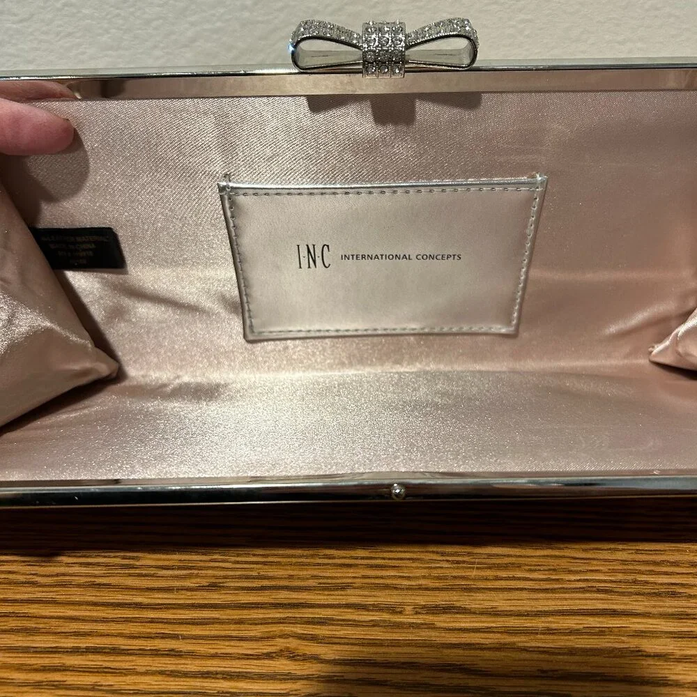 INC International Concepts Rose Gold Glitter Bow Clutch